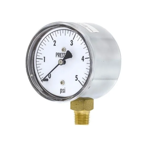 Pic Gauge Lp1-254-5psi 2.5" Dial, 0/5 Psi Range, 1/4" Male NPT Connection Size, Bottom Mount Dry Non-Fillable Low Pressure Gauge with a Chrome Case